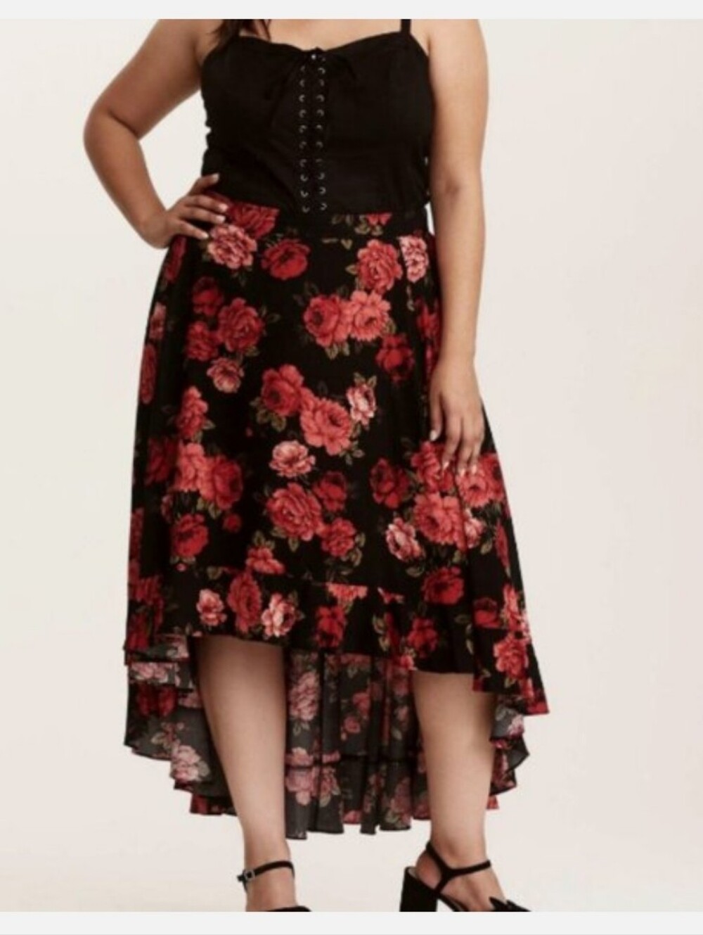 TORRID vibrant Roses Dark Floral Hi Low Skirt Maxi Wedding Whimsigoth Fairy 1